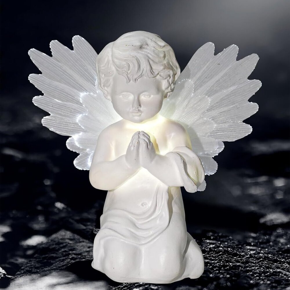Solar Praying Cherub Angel Light with Fibre Optic Wings - 7.1'' Sympathy Remembr